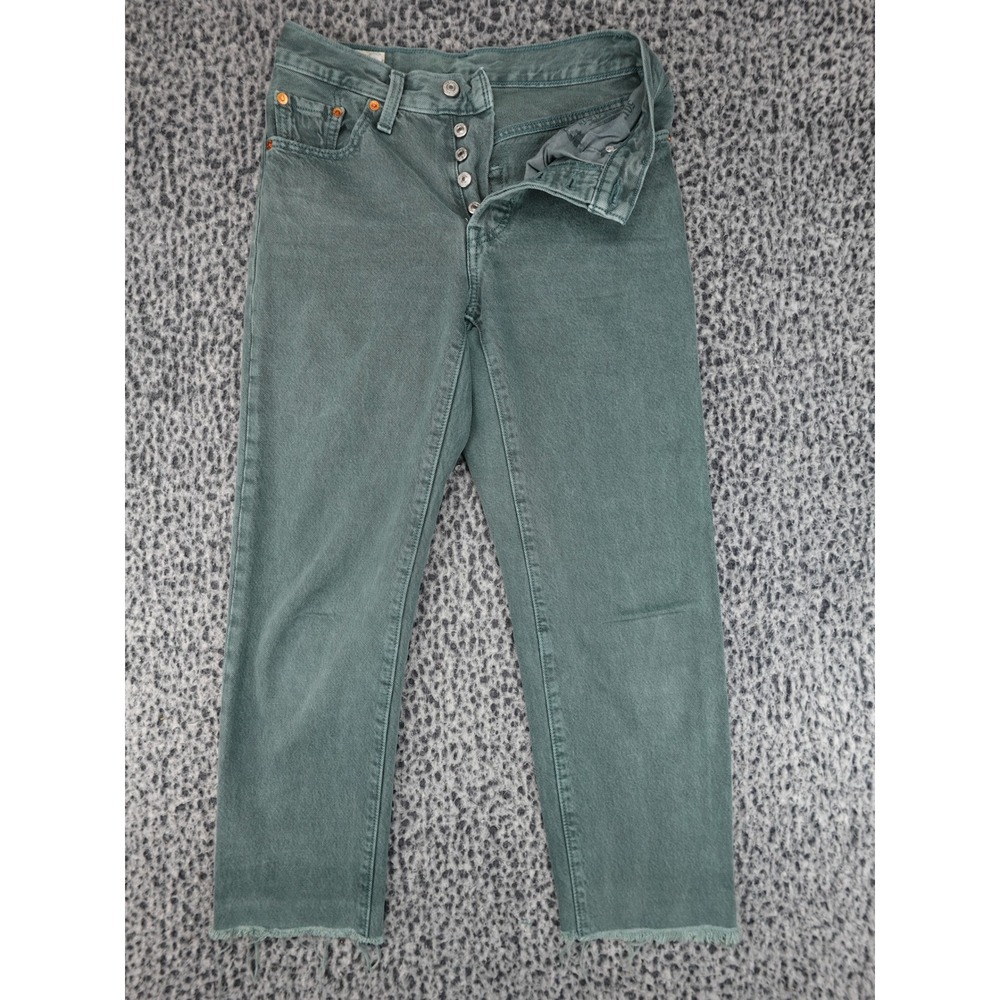 Levi's 501 Premium Jeans Womens 25x26 Green Straight Leg Raw Hem Button Fly